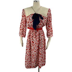 Lady Carol Vintage Floral Dress Red 1960s 1970s Midi Modest